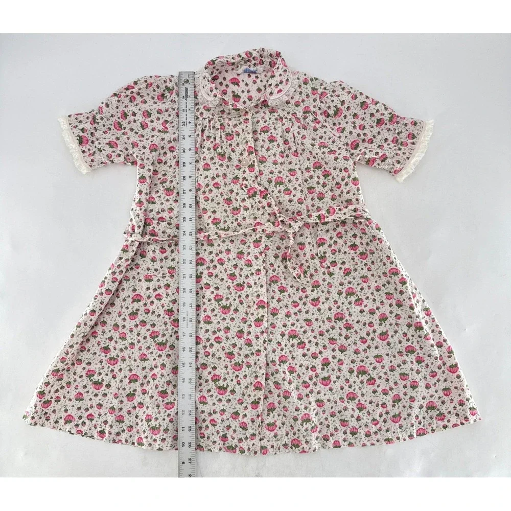 Vintage Loungees Robe Floral‎ Girls Pink White Button Front